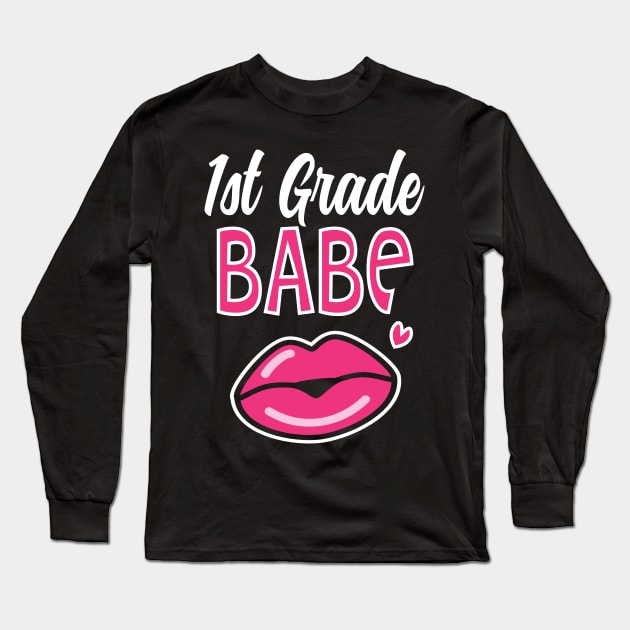 1st First Grade Babe Teacher Back to School Long Sleeve T-Shirt by HCMGift